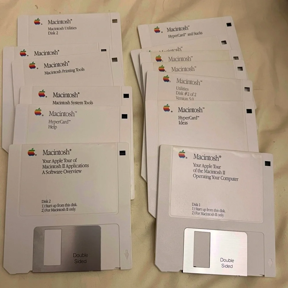 Vintage Apple Macintosh Vintage System Floppy Disks - White